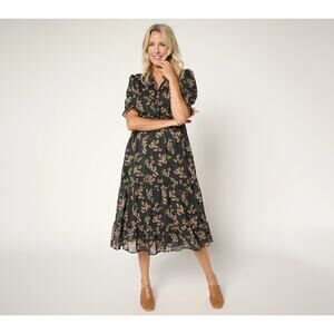 #2125 Ree by The Pioneer Woman Petite Printed Tiered Puff Sleeve Dress SIZE MP